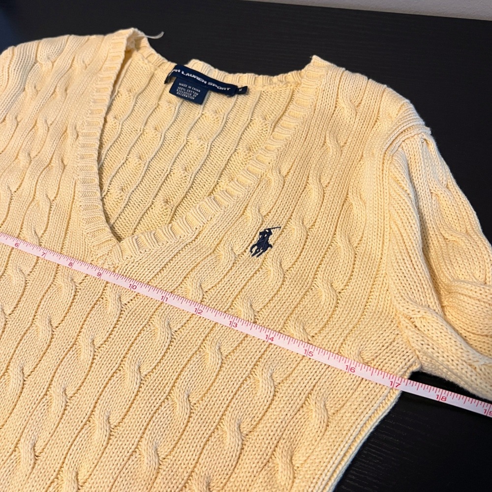 Ralph Lauren Sport Womens Yellow Cable Knit V-Neck Cotton Sweater Size M - Picture 10 of 10